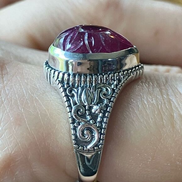 Natural African Ruby Sterling Silver Ring Size 8 - Picture 2 of 8